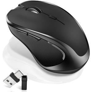 Mouse for MacBook Wireless Bluetooth Mouse Laptop MacBook Air Mac Pro Rechargeable Silent PC iPad Optical Mouse with Jiggler Dual Mode Switch Bluetooth 5.2/ 3.0 and 2.4GHz USB Type-C Receiver Black