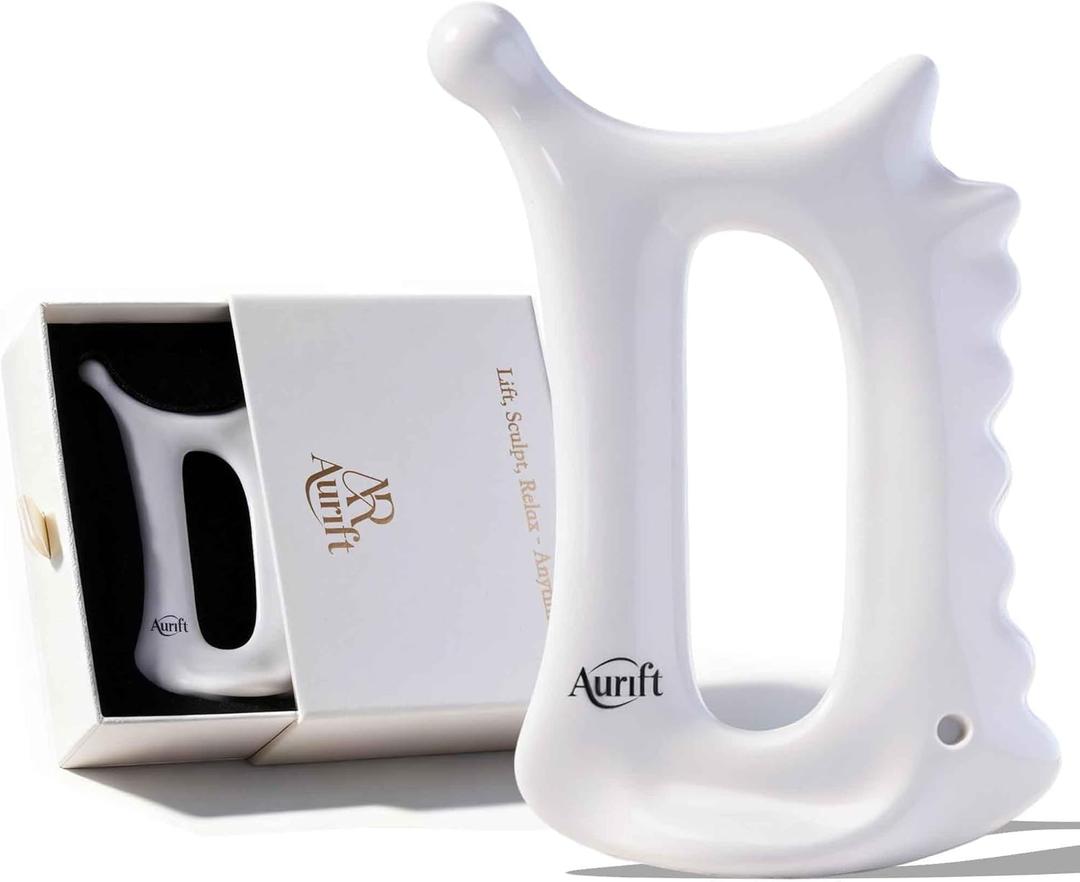 Ceramic Gua Sha Tool for Face & Body - 6 in 1 Manual Facial Massage for Lymphatic Drainage, Jaw Lifting, Puffiness Care, Neck Massage for Stress Relief - Home Self Care,Gift for Mum Wife White