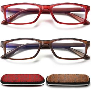 Reading Glasses 2.0 Blue Light Blocking for Men Women,Rectangular Frame Computer Readers with Spring Hinge,Anti Eyestrain/UV Ray Flexible Eyeglasses (2-Pack/Case)