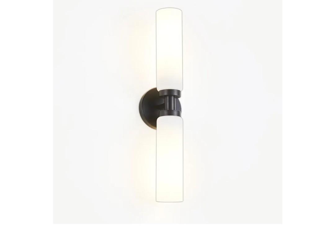 2 Light Black Bathroom Light Fixture Over Mirror, Modern Farmhouse Bathroom Vanity Lights with Milky White Frosted Glass Shade, Wall Sconce for Bathroom Mirror Hallway Cabinet Bedroom Porch