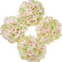 Hollyone Pink Green Silk Hydrangea Artificial Flowers Heads 7.4inch Large Fake Hydrangea 4Pcs Full Faux Flowers with Stems for Wedding Party Table Centerpieces Flower Arrangement Home Decor