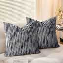 AELS 18x18 Decorative Farmhouse Throw Pillow Covers, Chenille Striped Pillow Case, Set of 2, Boho Textured Cushion Cover for Sofa Couch Living Room (Cover ONLY), Black and White