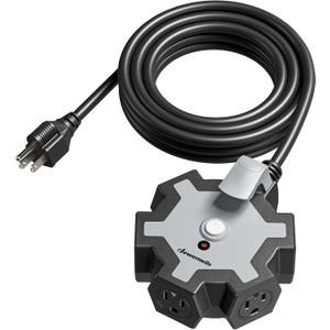 DEWENWILS Industrial Power Strip with 5-Outlet, 15FT Heavy Duty Extension Cord for Garage, Workshop, ETL Listed, 14/3 AWG SJTW, Circuit Breaker, Swivel Safety Covers