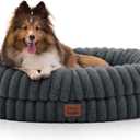 ChiXnuggle Dog Bed Medium Sized Dog - Luxury Striped Faux Fur Waterproof Pet Couch with Removable Washable Cover, Orthopedic Pet Bed with Bolster Sides for Sleeping, Dark Grey
