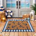 Drydiet 2 Pack Coastal Layered Doormat Set, Nautical Anchor Welcome Mat with Striped Outdoor Rug, Double Layer Front Porch Entryway Mats, Beach Summer Door House Mat, 23.6 x 35.4 & 16.9 x 28.7 Inch