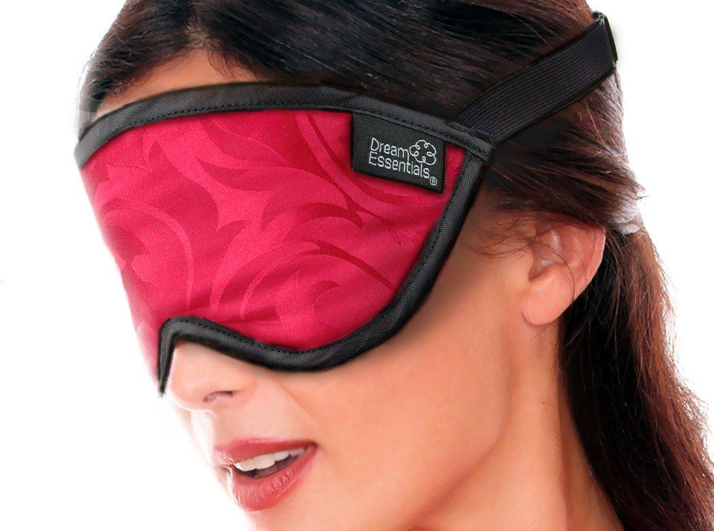 Dream Essentials Ultra Silk Slim Sleep Mask, Red Jacquard- All Natural Hypoallergenic Mulberry Silk, Fully Adjustable Strap, Thin Profile mask Great for Side, Stomach or Back Sleepers