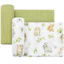 LifeTree Baby Swaddle Blankets, Boys Girls Muslin Swaddling Wrap Receiving Blanket for Newborn, 70% Viscose from Bamboo and 30% Cotton, Large 47" x 47", Rabbit and Grass Green Pattern