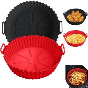 Silicone Liners for Ninja Air Fryer AF101/161/150, Compatible with COSORI/Gourmia/PowerXL/Instant Essentials/Fabuletta/Chefman/Dreo/Ultrean Air Fryer 3-5QT (Black+Red)