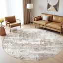 Round Rug Living Room Rugs: 5Ft Washable Circle Large Abstract Modern Soft Stain Resistant Non Slip Indoor Floor Carpet for Bedroom Nursery Office Dining Room Dorm Home House Decor- Brown