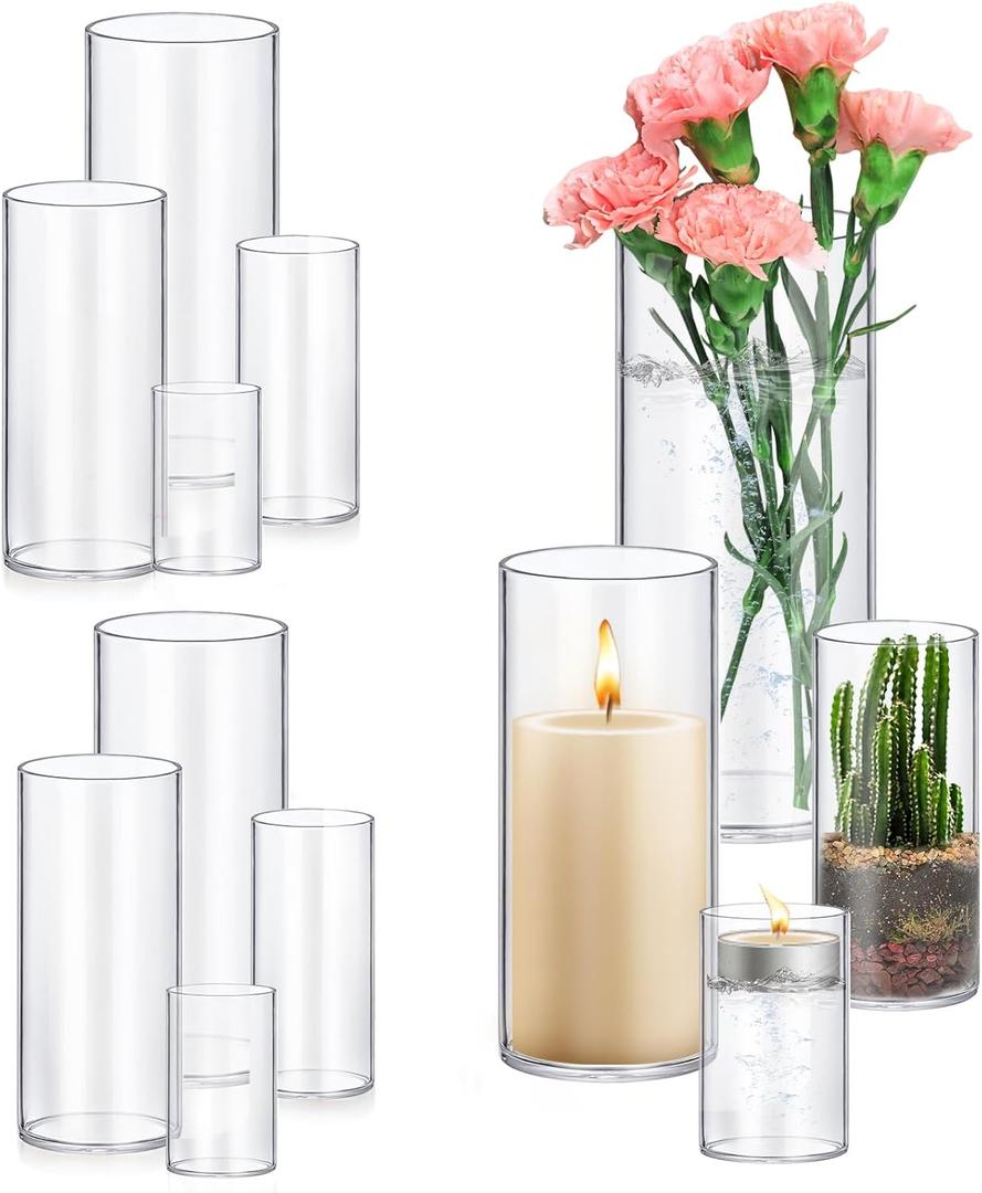7 Pack Glass Cylinder Vases 4,6,8,10 Inch Tall Clear Flower Vase Hurricane Floating Candle Holder for Table Centerpiece Wedding Home Decor