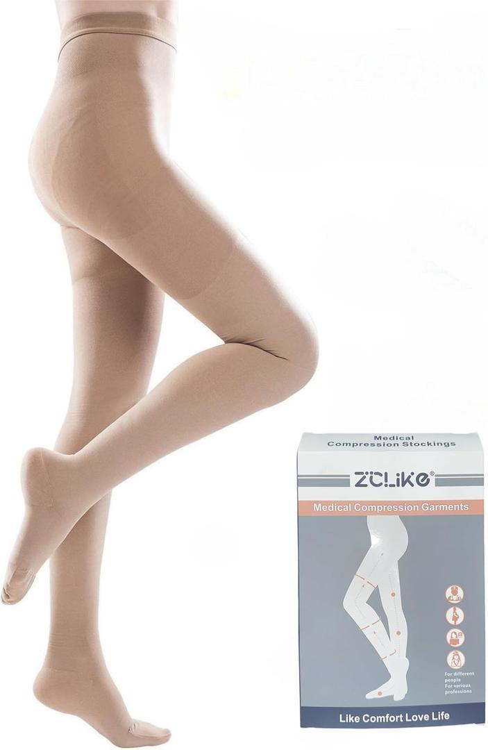 ZCLIKE Medical Compression Pantyhose Closed Toe Stockings for Women&Men 20-30mmHg All-Season Comfort Advanced Support for Varicose Veins Edema DVT (Beige), Size: M