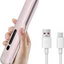Gosect Cordless Hair Straightener, Mini Travel Flat Iron Rechargeable for Women, Portable Hair Straightener and Curler 2-in-1, Fast Heating, Adjustable Temp for On-The-Go Styling(Pink)
