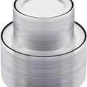 BESTSTAR 200PCS Black and Clear Plastic Plate, Black Disposable Plate Set with 100 Dinner Halloween Plates and 100 Dessert Plates for Party