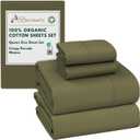 RUVANTI 100% Organic Cotton Sheets Queen Size, Percale Weave, GOTS Certified, 4-Piece Set, Deep Pocket 15", Crisp & Breathable, Soft Durable Bedding, Sbanas Algodn Orgnico  Olive