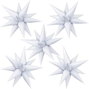 60 Pcs Star Balloons Explosion 12 Point Foil Cone Balloons Magic Balloon Large for Wedding Anniversary Backdrop Birthday Party Decorations White