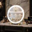 Vanity Mirror with Lights, 18" LED Makeup Mirror, HD Professional Mirror, Smart Touch with 3-Color Lighting, Dimmable, 360 Rotation, Lighted Up for Makeup Desk, Bedroom (Gold)