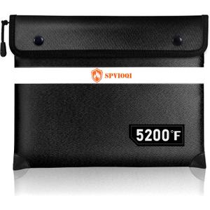 SPVIOQI Fireproof Document Bag 5200F with Heat Insulated, Fireproof Money Bag for Cash with Zipper and Reflective Strip, 14.2 X 11 Fireproof Safe Storage Pouch for Valuables (Black)