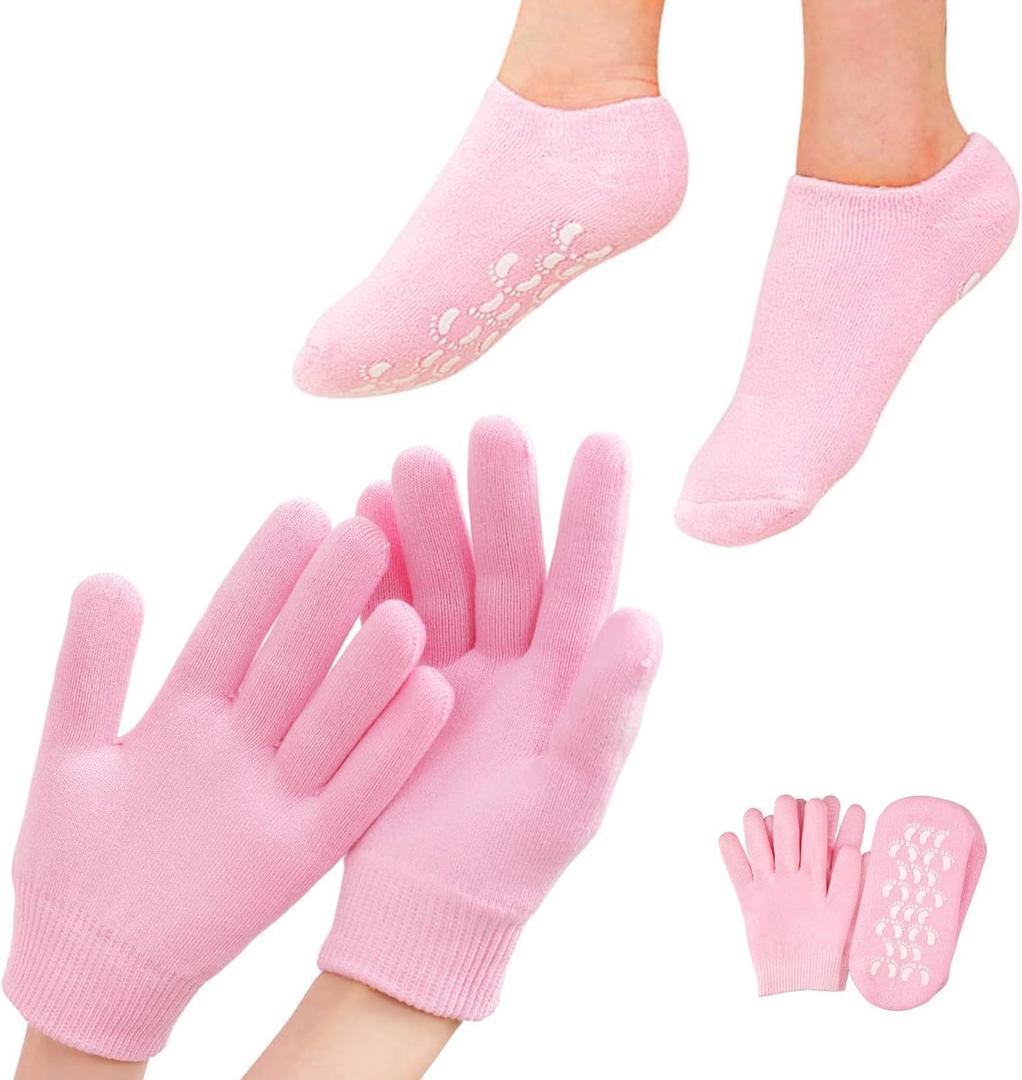 4 PCS Moisturizing Gloves and Socks, Gel Spa Moisturizing Therapy Sock  Glove, Soften Repairing Dry Cracked, Hands Feet Skin Care, Effective in Repair Dry and Chapped Hands and Feet Skin Care(Small)