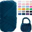 JeogYong Chunky Yarn for Hand Knitting, 0.55lb/10 Yards Arm Knitting Bulky Giant Tubular Yarn for Bags, Baskets, Pillows, Pet Nests, DIY Crafts (Denim Blue)