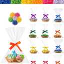 Yalikop 12 Pieces Easter Baskets for Gifts Empty Oval Food Storage Fruit DIY Basket with Colorful Ribbon Grass Raffia Paper Shreds and Clear Gift Bags for Easter Wedding Wrapping