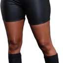 Zebaexf Women Sexy Leather Legging Shorts High Waist Faux Leg Stretchy Shorts PU Leather Pants (Large, Black)