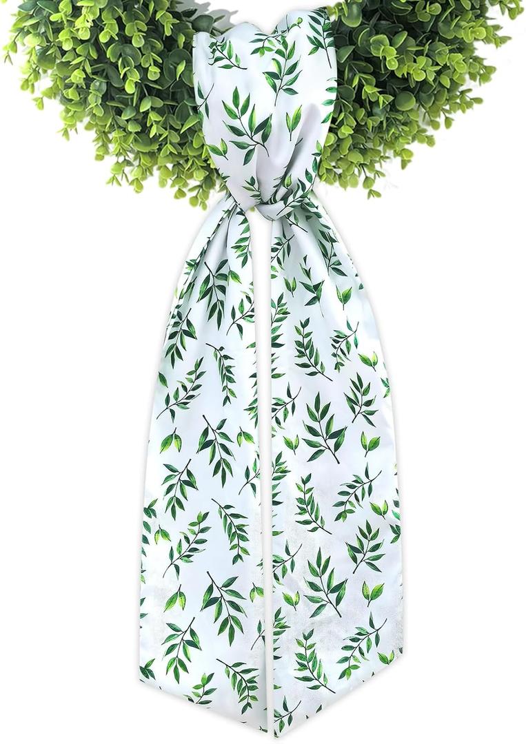 Wreath Sash for Front Door Boxwood Wreath Sash Accessories for Indoor Outdoor Decor, 4.7'' x 57''(Green)