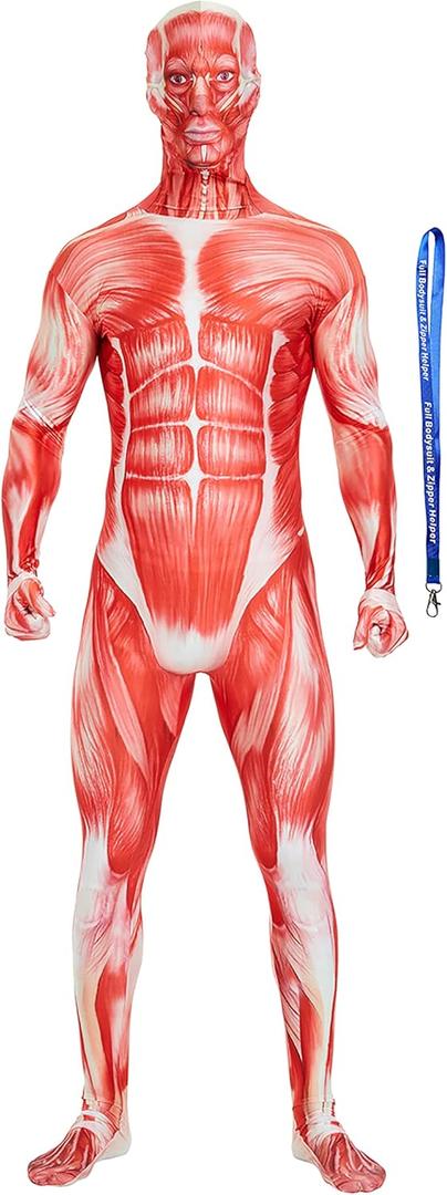 Full Bodysuit Include Zipper Helper Unisex Spandex Stretch Adult Costume Zentai Disappearing Man Body Suit (Medium, Muscle)