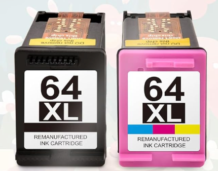 LEMERO 64XL Ink Cartridges Combo Pack Black/Color Remanufacutured for HP Ink 64 for HP Envy Photo 7855 7858 6252 6255 7800 7100 7155 7158Tango Series Printer (2 Pack)