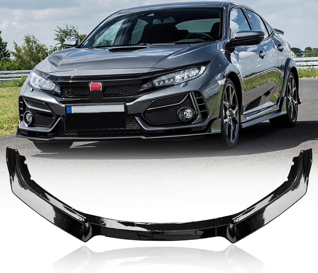 3Pcs Front Bumper Spoiler Lip for 2016-2020 Honda Civic Glossy Black Body Kits Spoiler