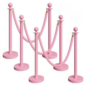 6 Pack Pink Stanchions and Velvet Ropes Set, Stainless Steel Crowd Control Barriers, 3Pcs Pink Ropes and Poles for Party Supplies,Prom,Birthday,Business,Wedding,Baby Shower, Bridal Shower,Anniversary