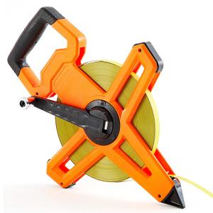 1 Pcs 328ft/100m Open Reel Steel Long Tape Measure, Heavy Duty 1/2" Nylon-Coated Blade with Dual Inch & Metric Scale, Tape Measure for Construction, Surveying, Concrete Work, Orange