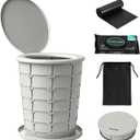 SereneLife Portable Camping Toilet  Foldable Travel Potty with Adjustable Height, Up to 350 lbs Capacity, Lid, Non-Slip Base, Carry Bag + Flushable Wipes, for Outdoor, Hiking & Car Use (Standard, Gray)