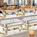 Stelora Chafing Dishes for Buffet, 9 Qt High Grade Chafing Dish Buffet Set, Rolled-Edge Design Food Warmers for Parties, Buffet, Wedding, Birthday, Camping 4 Pack 4 Pans (Gold)