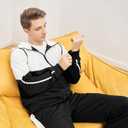 Men's Hooded Athletic Tracksuit Sweatsuit Long Sleeve Full-Zip Jogging Sweatpants 2 Piece Patchwork Sportsuits