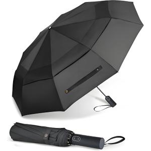 MRTLLOA 49/54/62 Inch Large Folding Golf Umbrella, Oversize Double Canopy Vented 10 Ribs Windproof Compact Travel Umbrellas for Rain (Black)