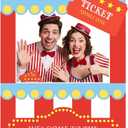 Honoson Circus Ticket Booth Photo Prop 63 Inch Circus Theme Party Decorations, Large Ticket Booth Cardboard Cutout Backdrop for Carnival Game, Birthday, Spring School Events