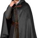 Adults Medieval Hooded Cloak for Renaissance Fair Halloween LARP | Hobbit Warrior Witch Wizard Knight Cosplay Cape, World Book Days Role-Play Costume, Comic-Con Outfit, Retro Masquerade Party (Black)