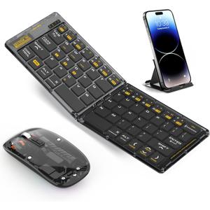 Foldable & Folding Wireless Keyboard Set Combo for iPad, Transparent Bluetooth Typepad & Mouse, Compatible with iOS, Windows, Android, Smartphones, Laptops, etc.