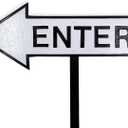 6" x 15.5" Left Arrow Enter Statement Plaque Sign with Lawn Stake - White/Black
