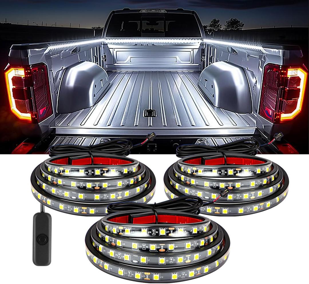 YUGUANG 3Pcs 60 Inch Truck Bed Lights, 6000K White Waterproof LED Truck Bed Lights Strip with On/Off Switch for Trucks, Cargo, Pickup, SUV