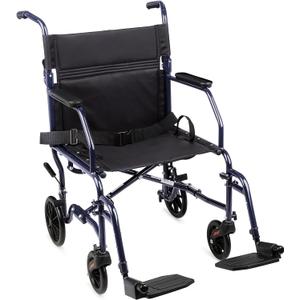 Carex Transport Wheelchair With 19 inch Seat, Folding Transport Chair with Foot Rests, Foldable Lightweight Wheelchair Foldable for Storage and Travel