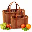 Shopping Wicker Basket with Handles, Handwoven Picnic Basket, Portable Storage Decor for Kitchen, Home, Outdoor and Farmers Market (M)
