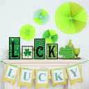 2 x 6 Pcs Valentines Day and Reversible St Patricks Day Wood Signs, Double Side Printed Free Standing Blocks, Heart Shamrocks Table Centerpiece Decor, Love Luck Farmhouse Sign for Tiered Tray Mantle