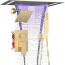 ENGA Dual Rain Shower Head System, 2 In 1 Functions Ceiling Mount 14x20inch LED Shower Head with 6 Inch Shower Head, Rainfall Waterfall Shower Faucet Set, Brushed Gold
