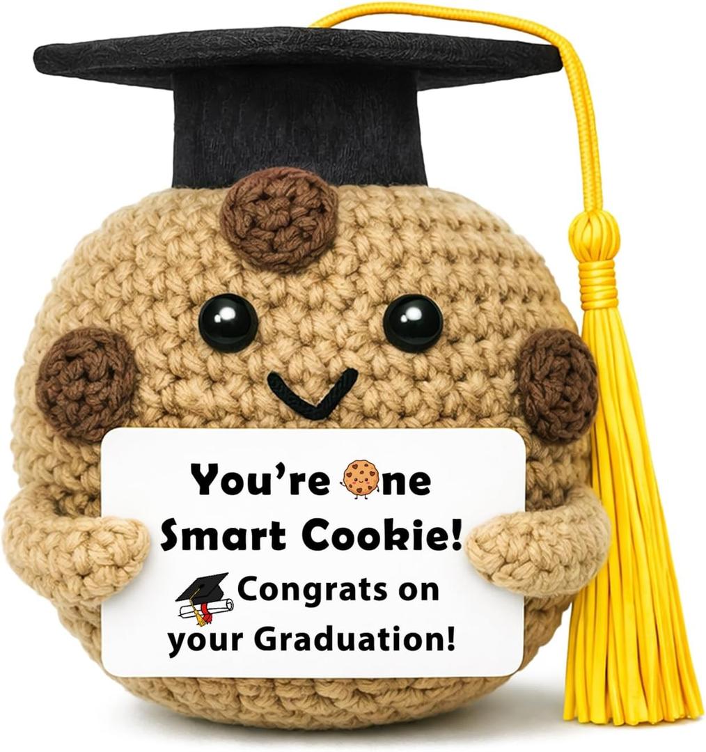 Graduation Gift for Her Him, Handmade Crochet Cookie Plush with Graduation Cap & Tassel, You're One Smart Cookie Congrats Gift, Handmade Amigurumi Decor for Graduation Celebration