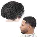 Mens Afro Toupee Translucent French Lace Man Wave Unit 1B# Off Black Mens Wig 10MM Wave 360 Toupee Hairpiece 100% Human Hair System cutable 8x10inch