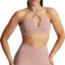 Aoxjox Women's Workout Sports Bras Jamie Deep V Fitness Training Gym Bra Yoga Crop Tank (Pink, XL)