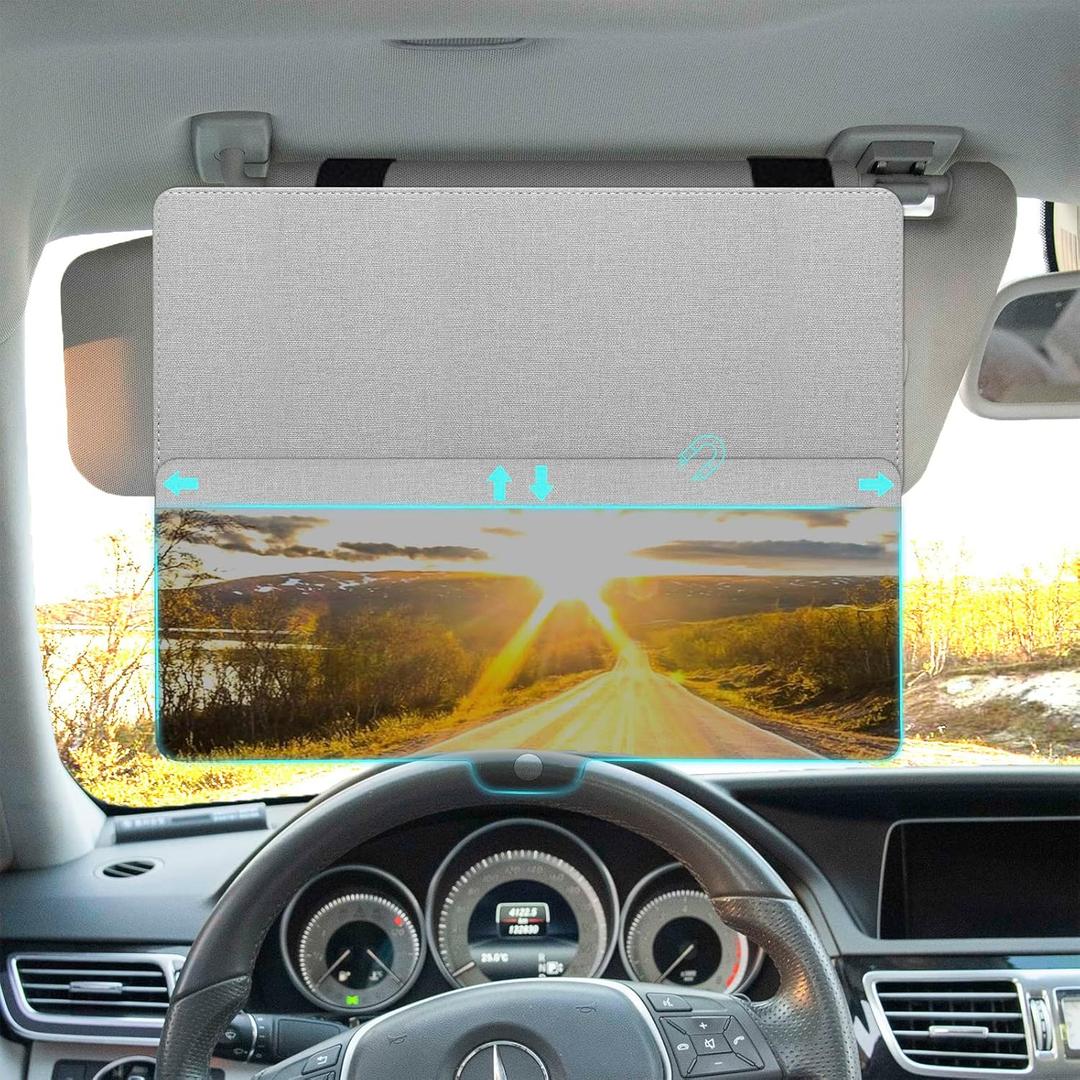 NAZZO Polarized Car Sun Visor Extension, Upgraded Magnetic Sunshade with PC Lens, Anti-Glare Car Visor Sun Blocker for Safe Driving, UV-Filtering/Protection (Grey)