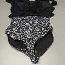 Eomenie One Piece Swimsuit for Women Tummy Control Ruffle Bathing Suit V Neck Ruched Swim Suit Slimming Cutout Swimwear (Large, Black White Print)