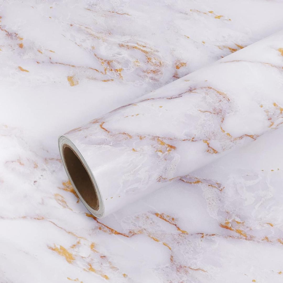 VEELIKE 15.7''x118'' White Gold Marble Contact Paper Peel and Stick Countertops for Kitchen Countertop Contact Paper Waterproof Removable Matte Marble Wallpaper for Bathroom Counter Table Furniture